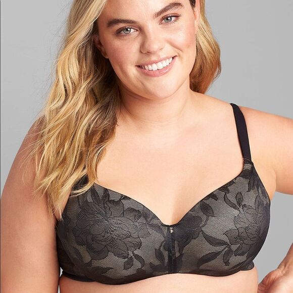 CACIQUE Invisible Lace Backsmoother Lightly Lined‎ Balconette Bra Black 46D - Picture 1 of 15